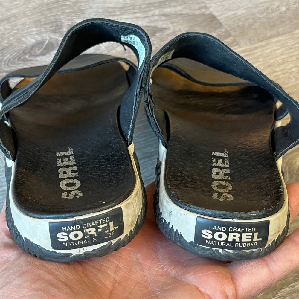 Sorel Out n About Plus Slide Sandals Black‎ Leather Womens 9 UK 7 EU 40 - Picture 5 of 8